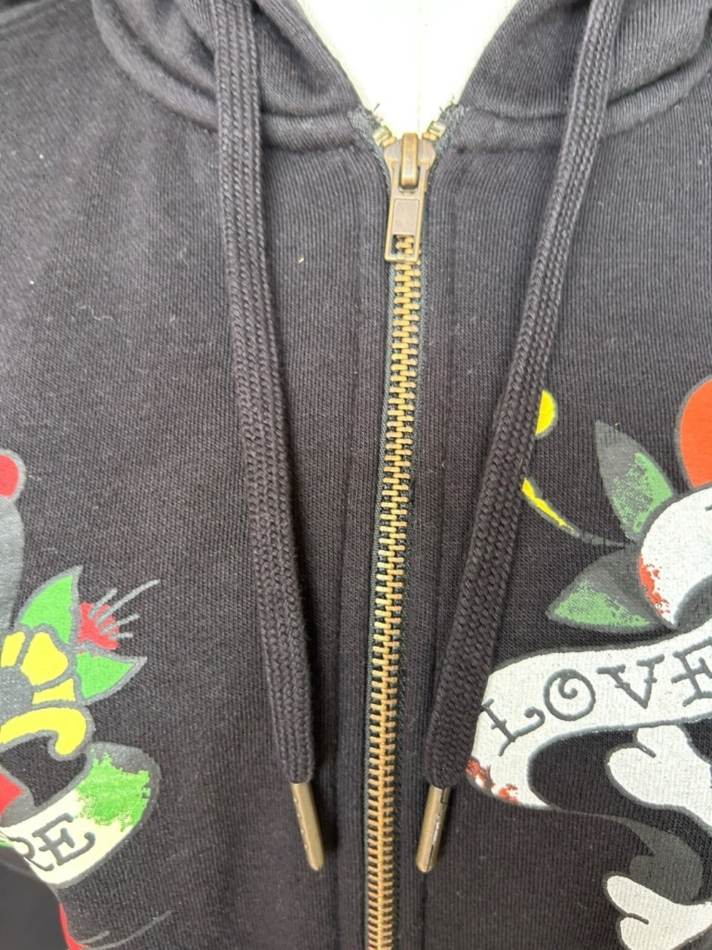 Ed Hardy Zip Hoodie Womens Large Black Love Kills Slowly Skull Graphic Crop - Picture 8 of 12